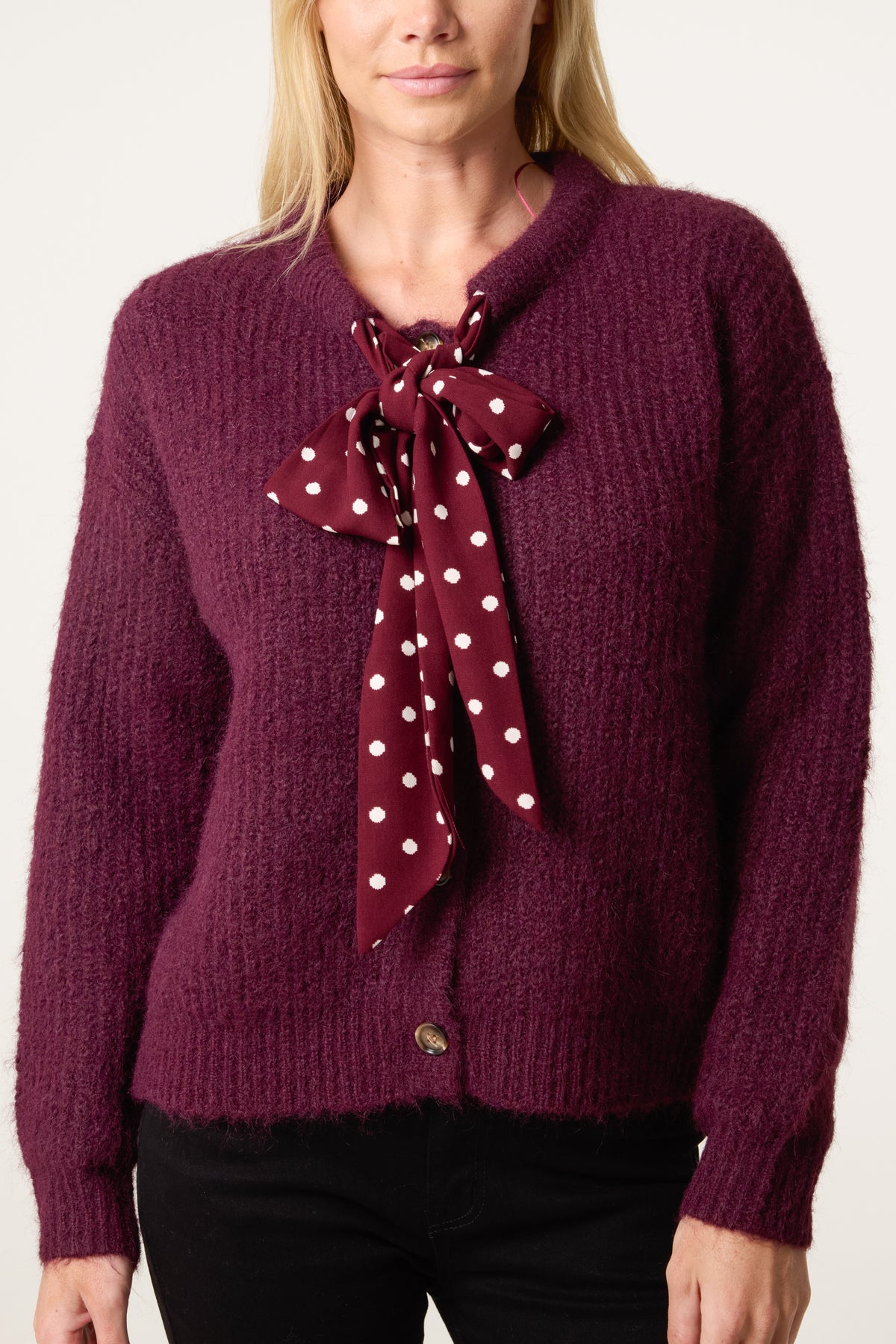 PolkaDot Bow Button Through Knitted Cardigan