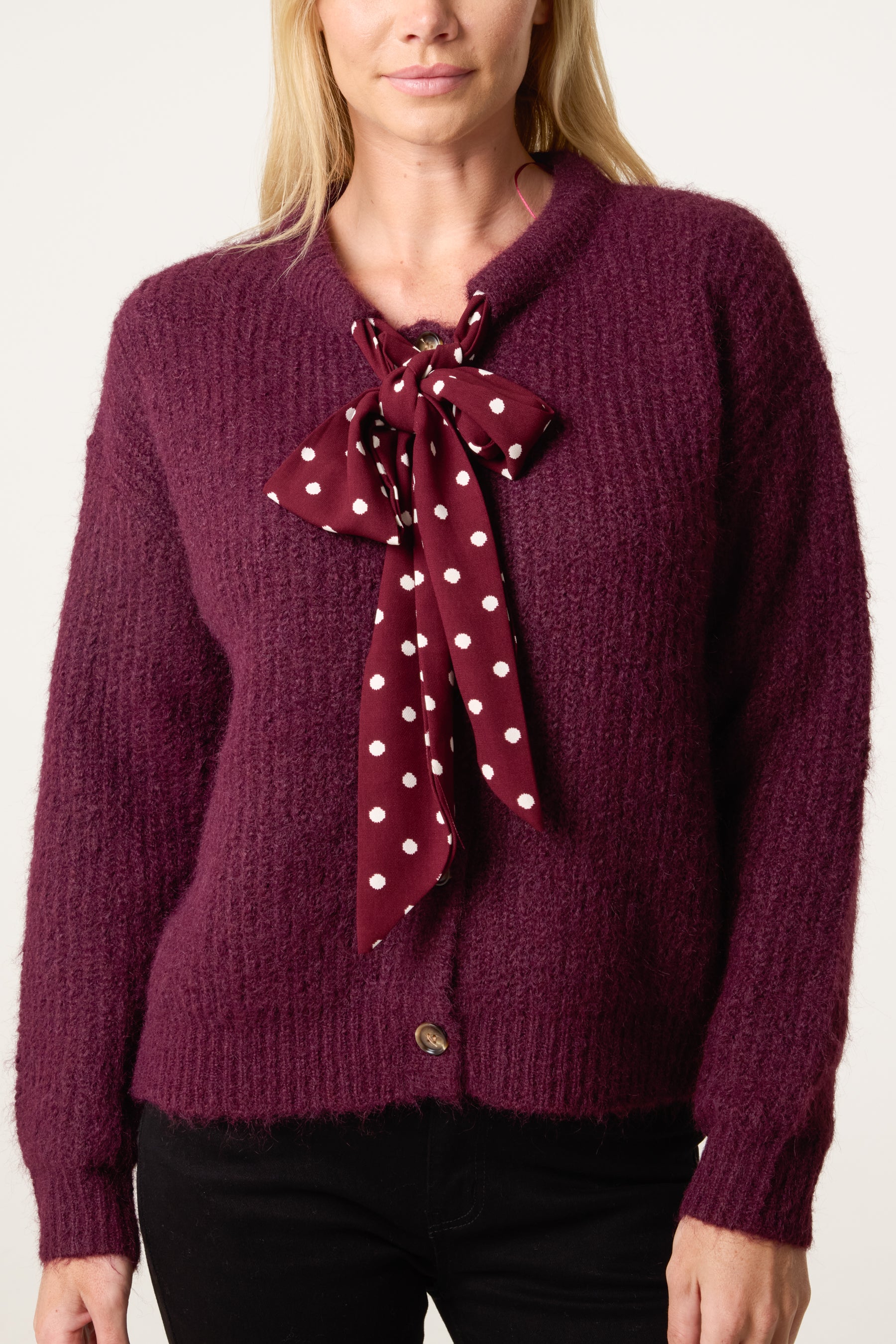 PolkaDot Bow Button Through Knitted Cardigan