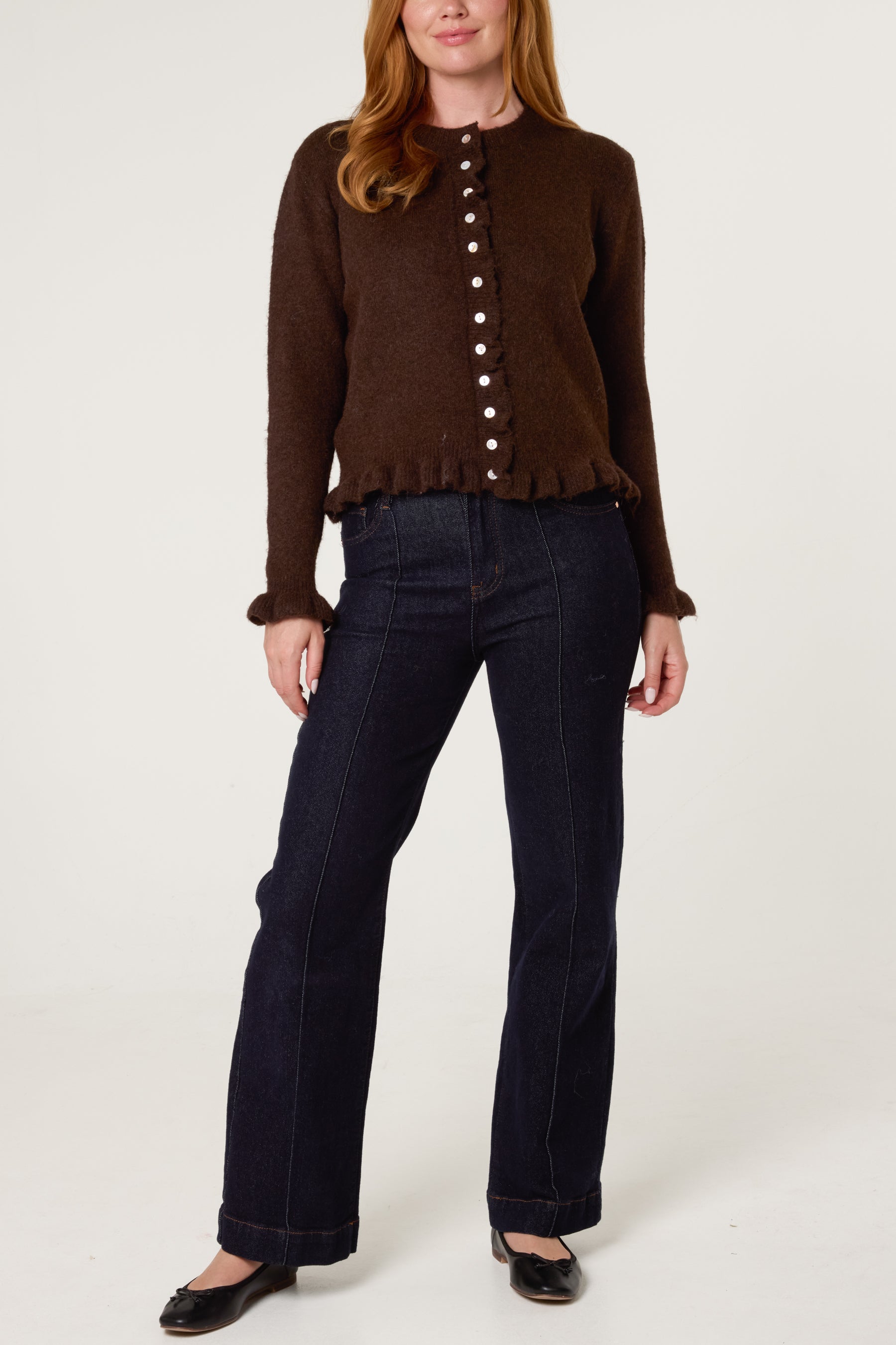 Ruffled Trim Button Through Cardigan