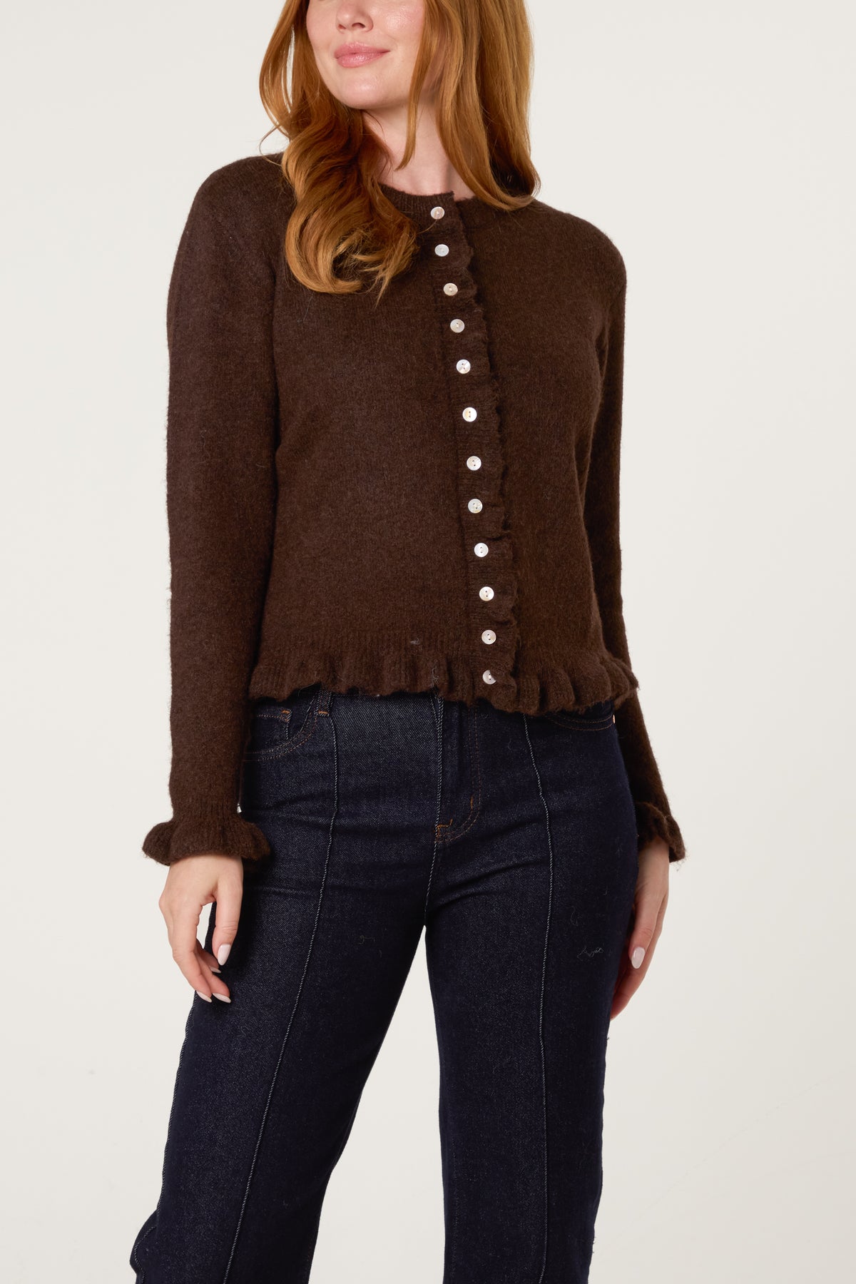 Ruffled Trim Button Through Cardigan