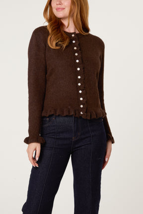 Ruffled Trim Button Through Cardigan