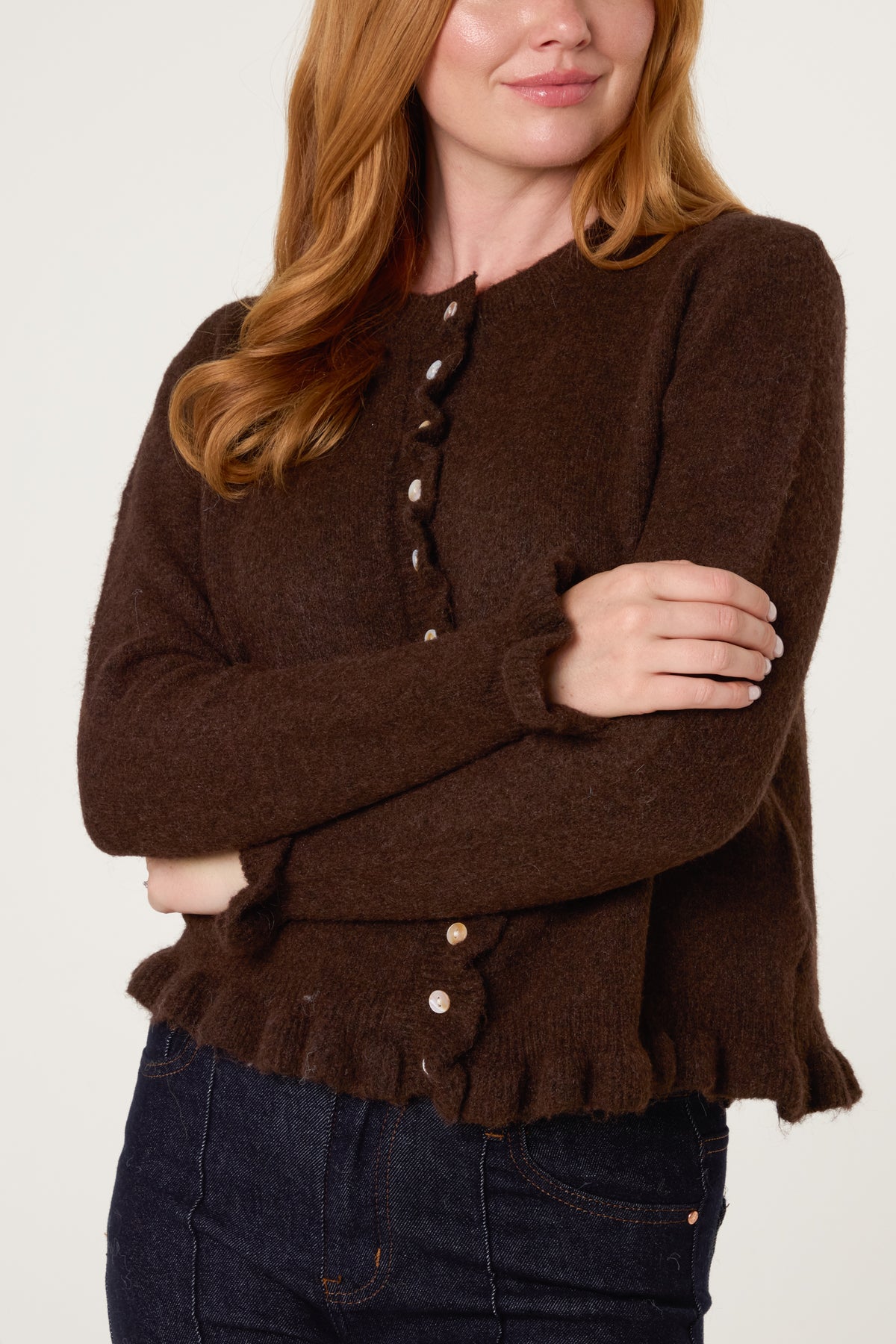 Ruffled Trim Button Through Cardigan