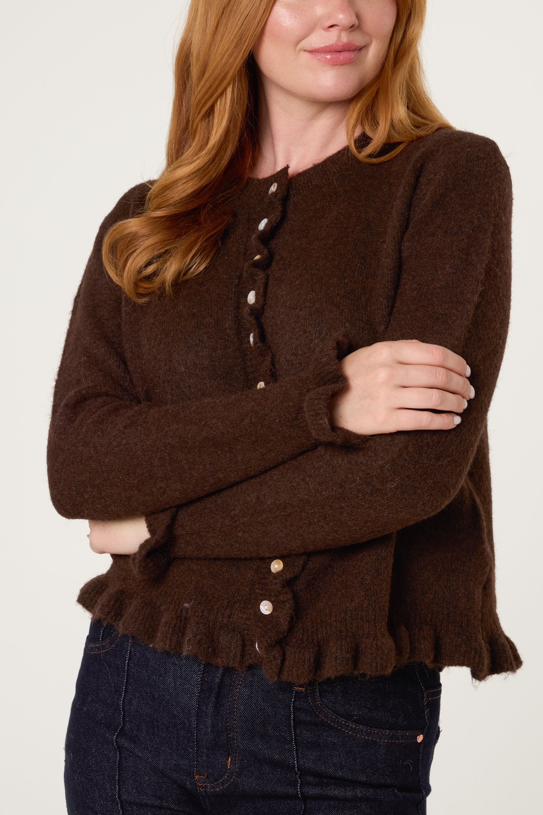 Ruffled Trim Button Through Cardigan
