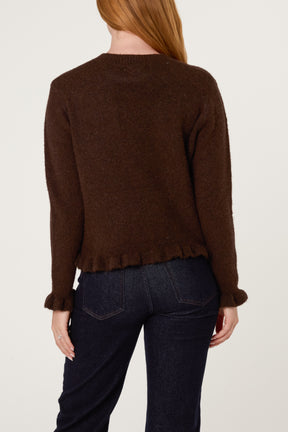 Ruffled Trim Button Through Cardigan