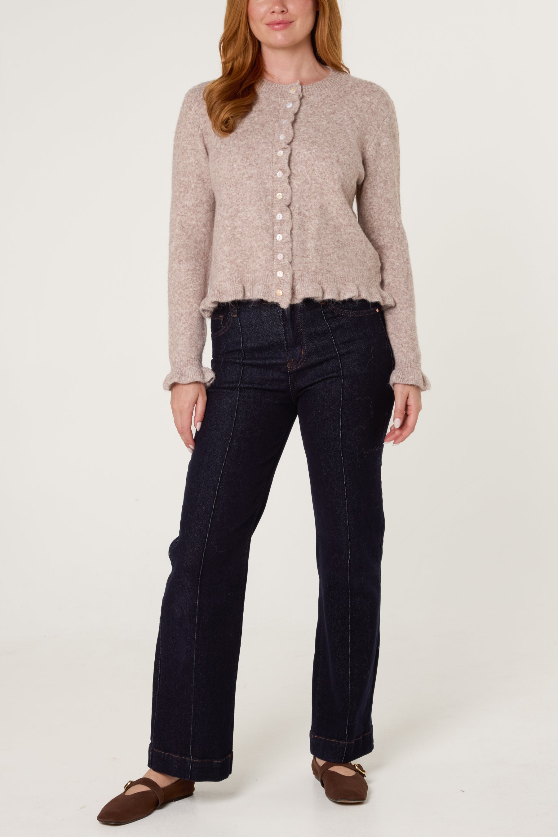 Ruffled Trim Button Through Cardigan