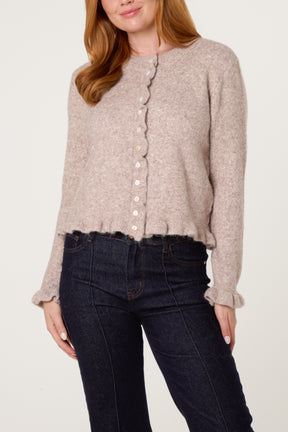Ruffled Trim Button Through Cardigan