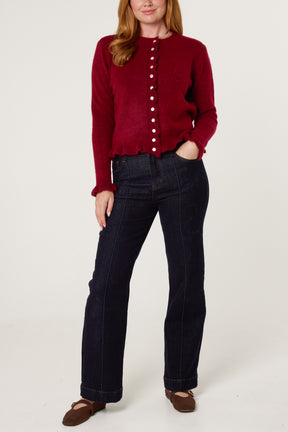 Ruffled Trim Button Through Cardigan