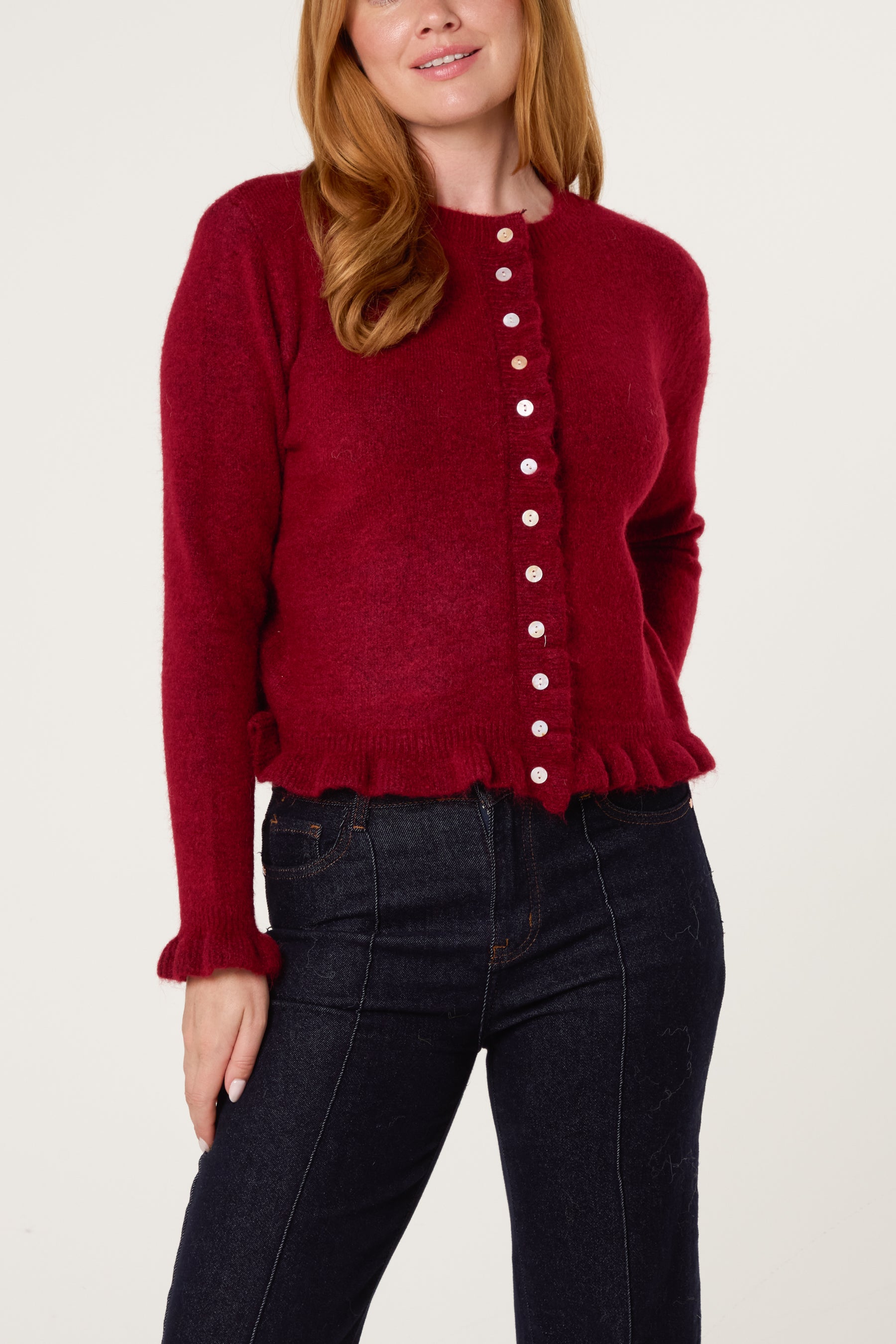 Ruffled Trim Button Through Cardigan
