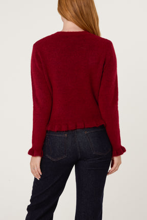 Ruffled Trim Button Through Cardigan