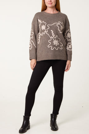 Embroidery Floral Knit Jumper