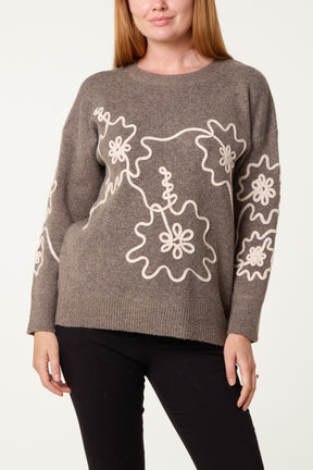 Embroidery Floral Knit Jumper