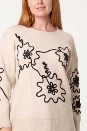 Embroidery Floral Knit Jumper