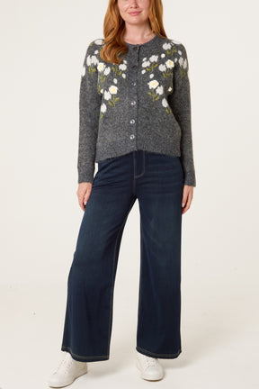 3D Floral Button Through Cardigan