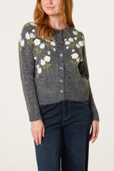 3D Floral Button Through Cardigan