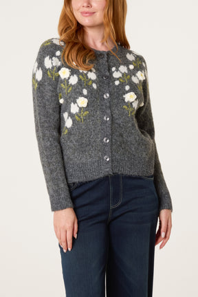 3D Floral Button Through Cardigan