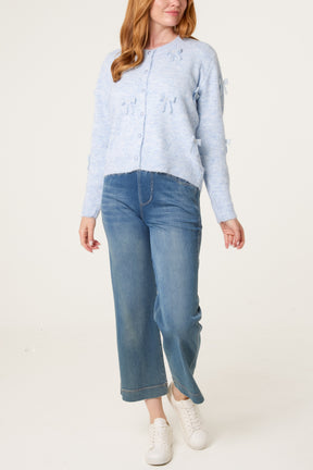 Bow Pearl Button Through Knit Cardigan