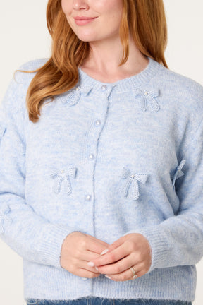 Bow Pearl Button Through Knit Cardigan
