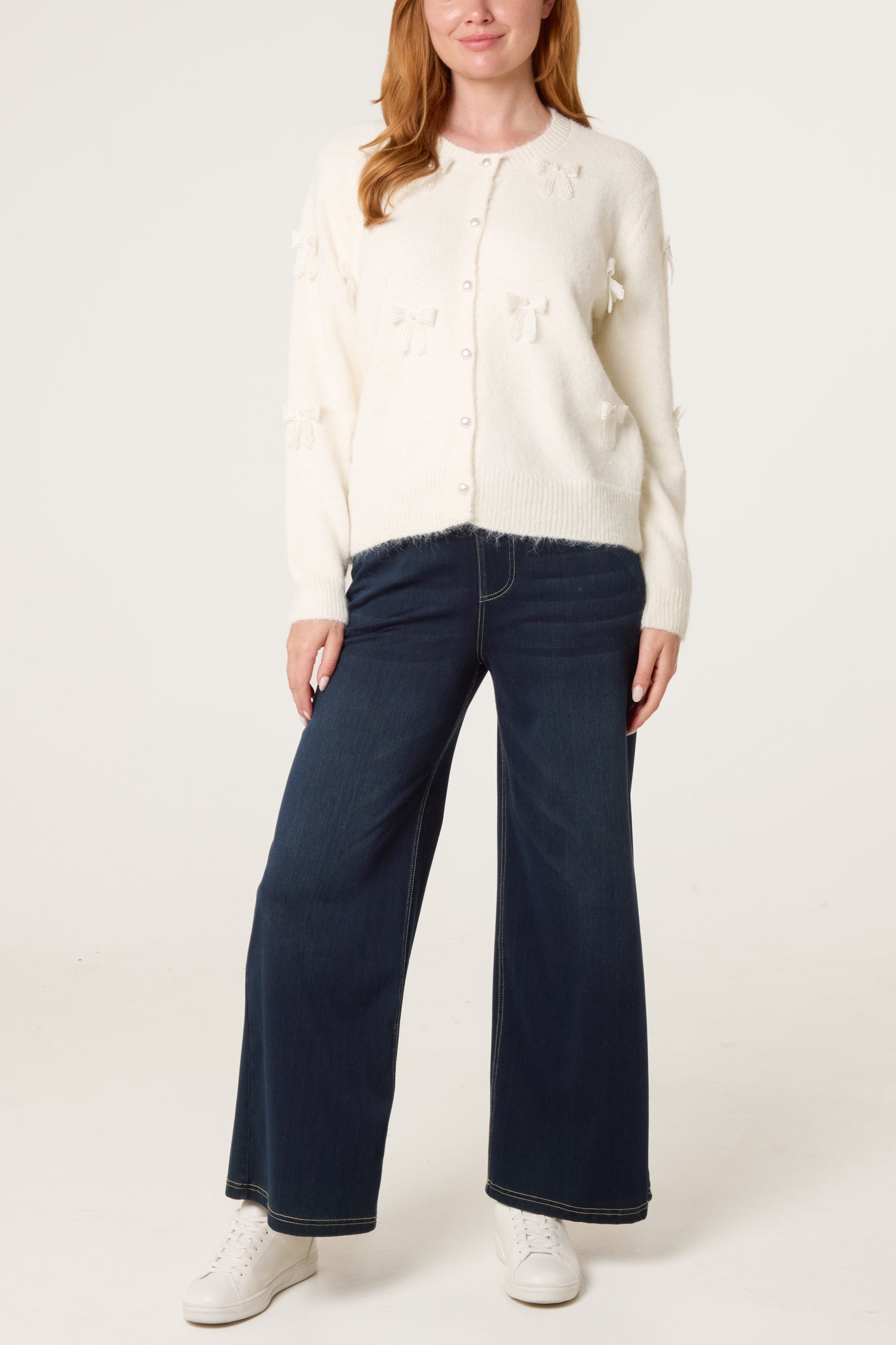 Bow Pearl Button Through Knit Cardigan