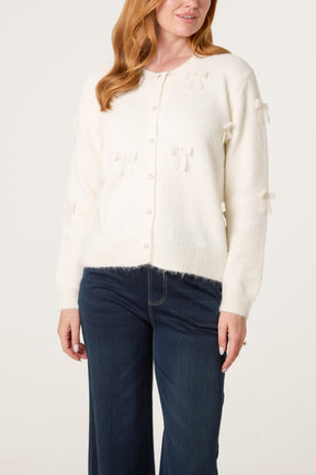 Bow Pearl Button Through Knit Cardigan
