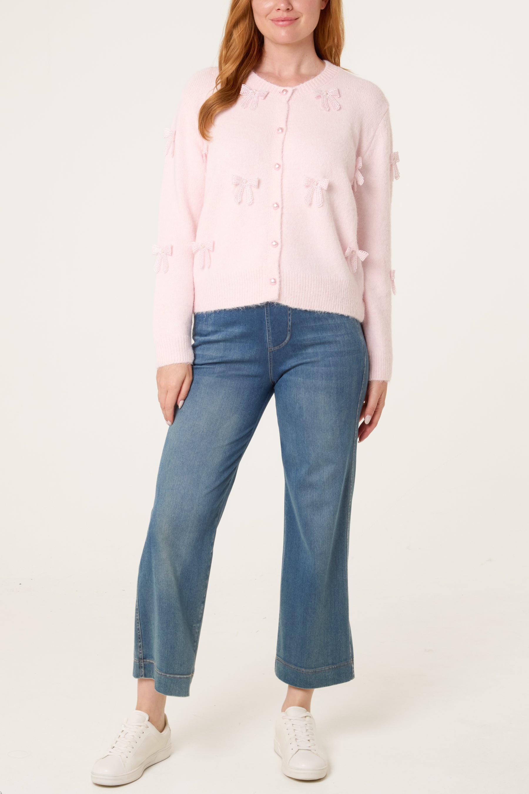 Bow Pearl Button Through Knit Cardigan