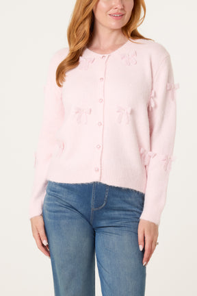 Bow Pearl Button Through Knit Cardigan