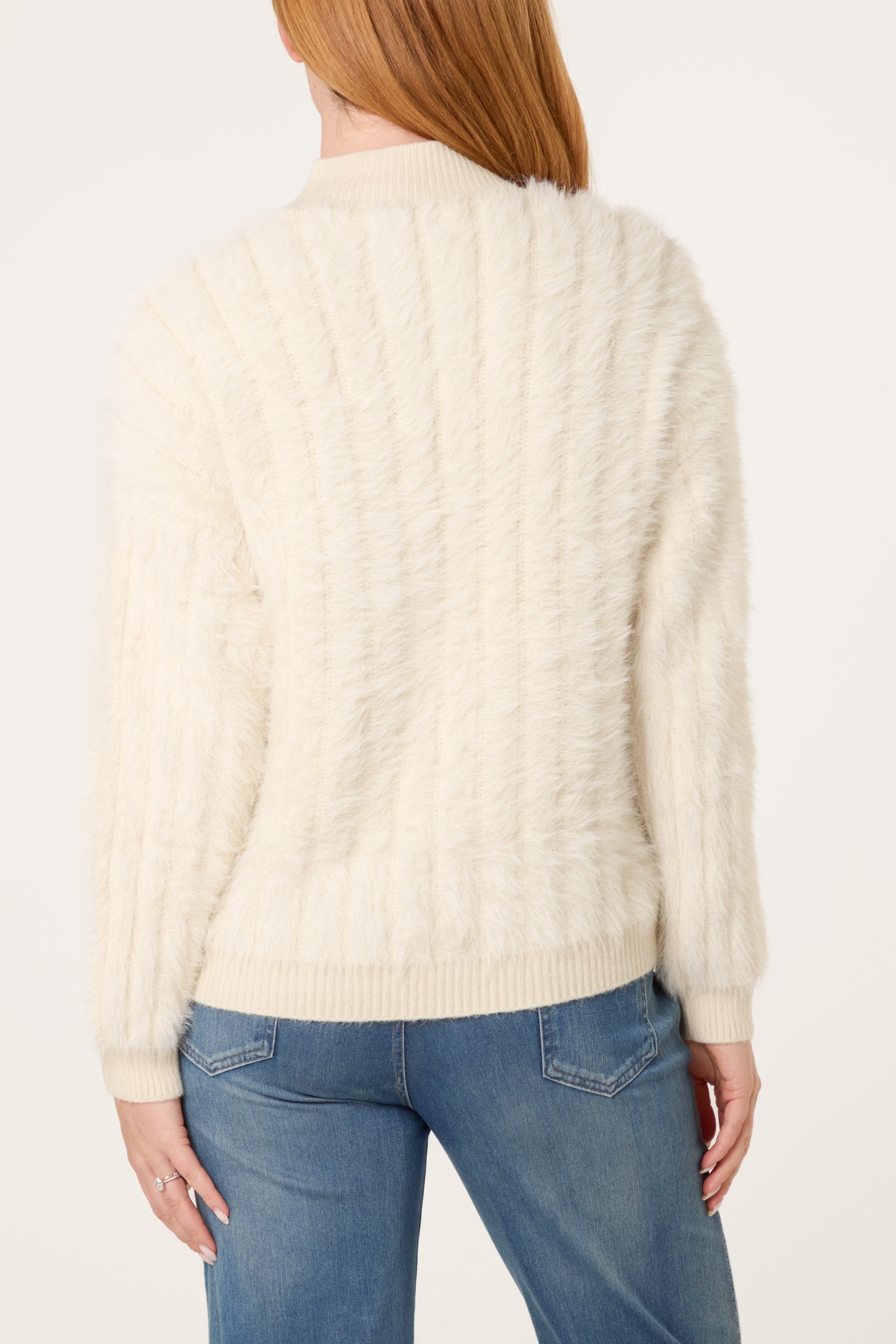 Textured Zip-Through Fluffy Cardigan