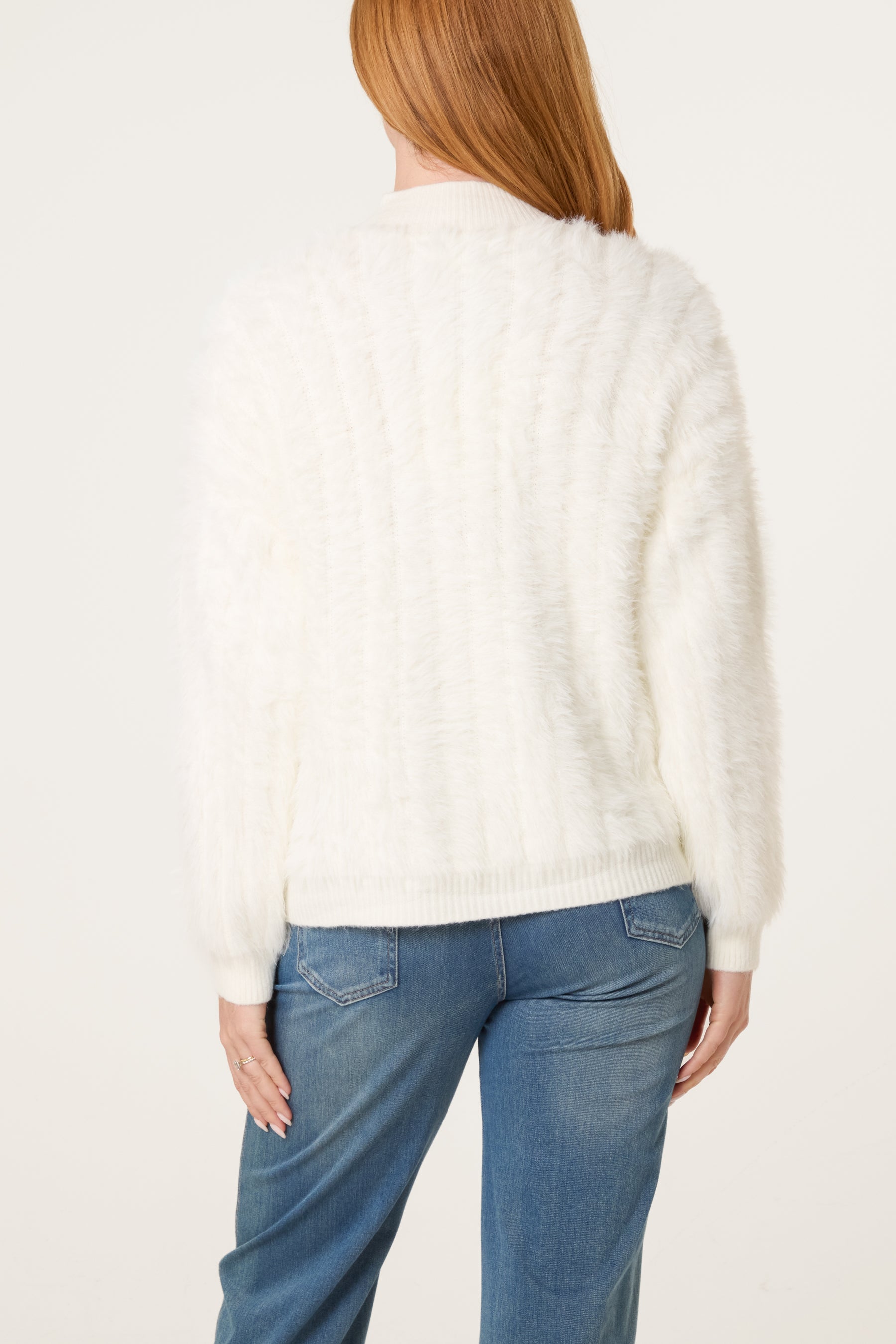 Textured Zip-Through Fluffy Cardigan