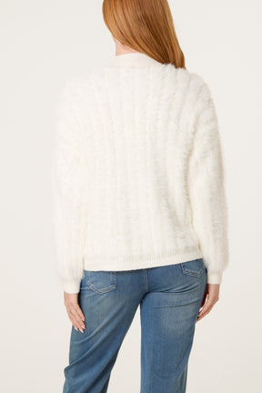 Textured Zip-Through Fluffy Cardigan
