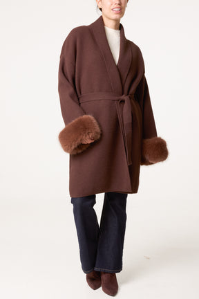Wrap Coat With Faux Fur Cuffs