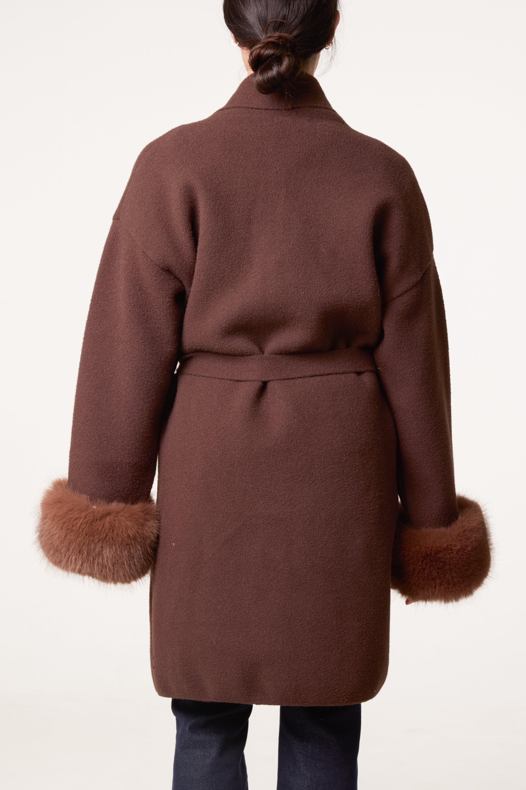 Wrap Coat With Faux Fur Cuffs