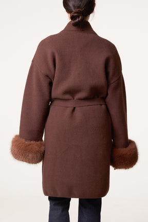 Wrap Coat With Faux Fur Cuffs