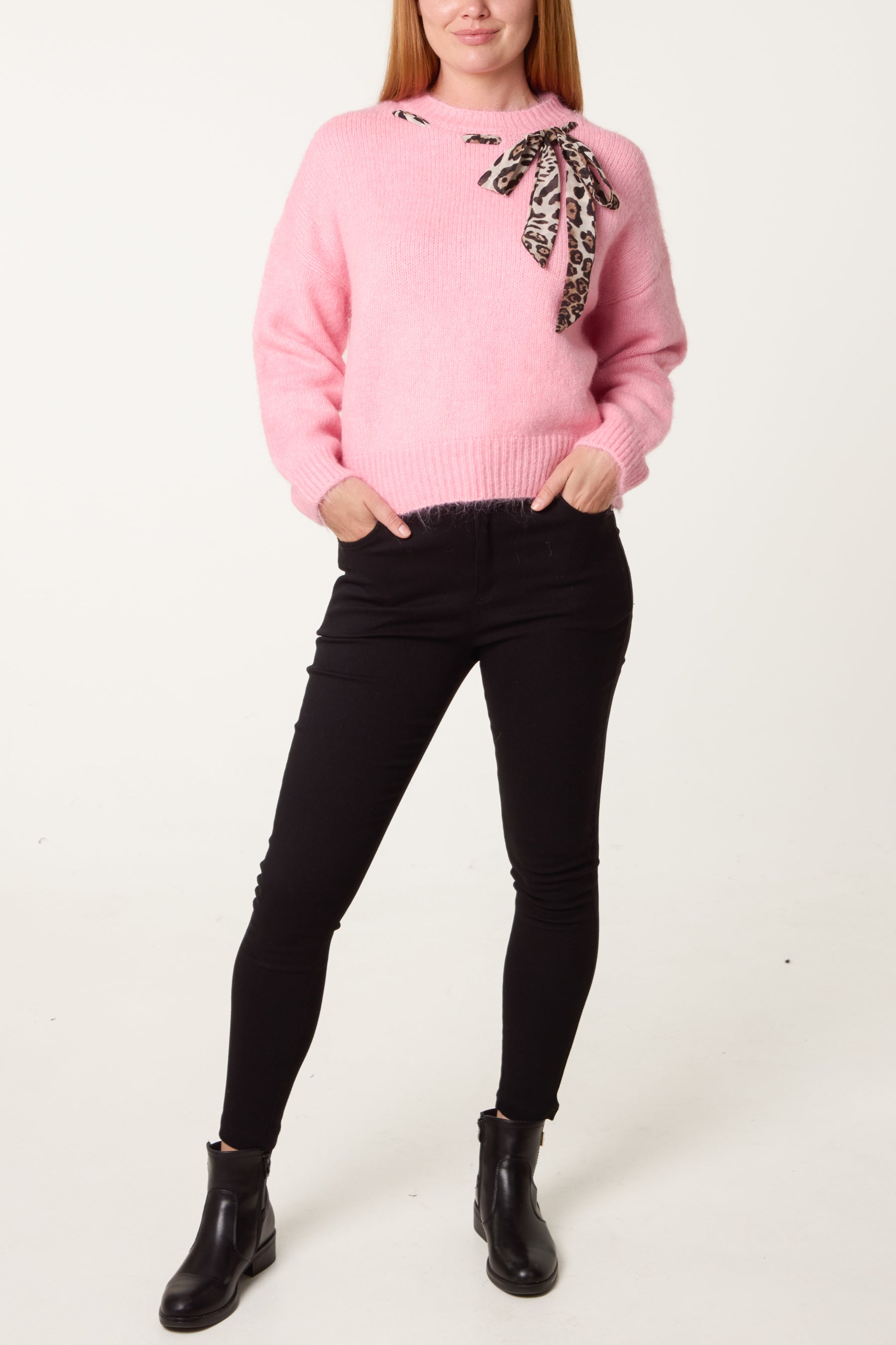 Leopard Tie Detail Knit Jumper