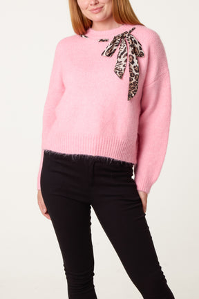 Leopard Tie Detail Knit Jumper