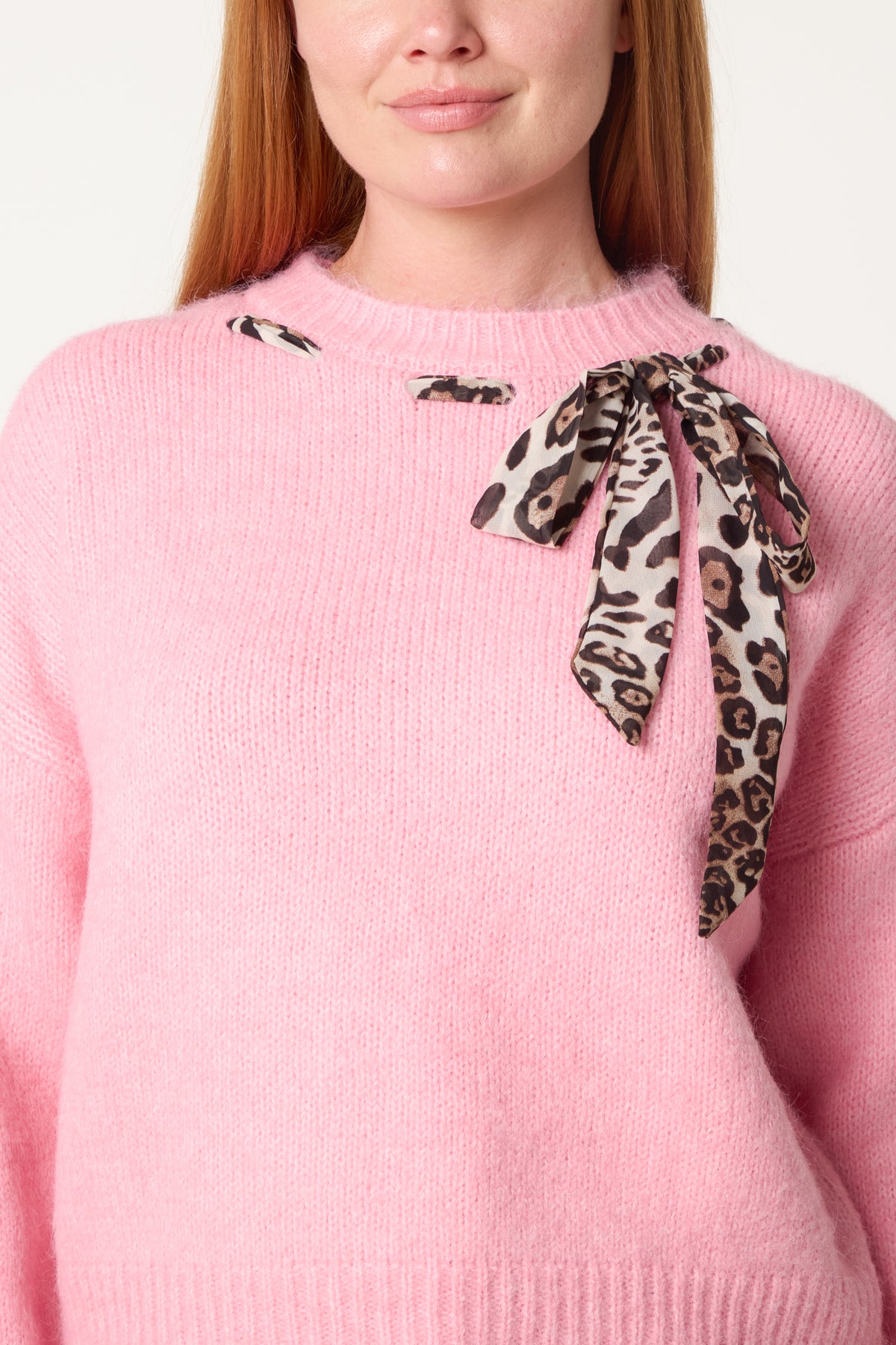 Leopard Tie Detail Knit Jumper