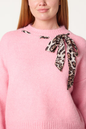 Leopard Tie Detail Knit Jumper