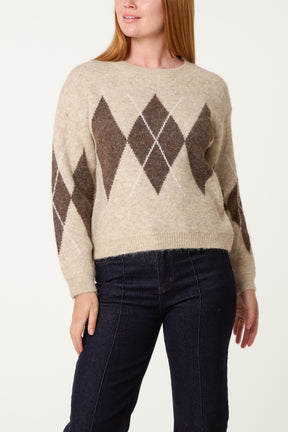 Argyle Pattern Knit Jumper