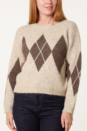 Argyle Pattern Knit Jumper