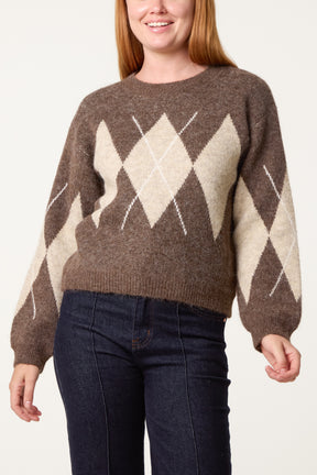 Argyle Pattern Knit Jumper