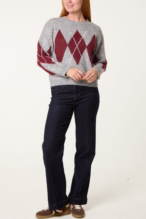 Argyle Pattern Knit Jumper