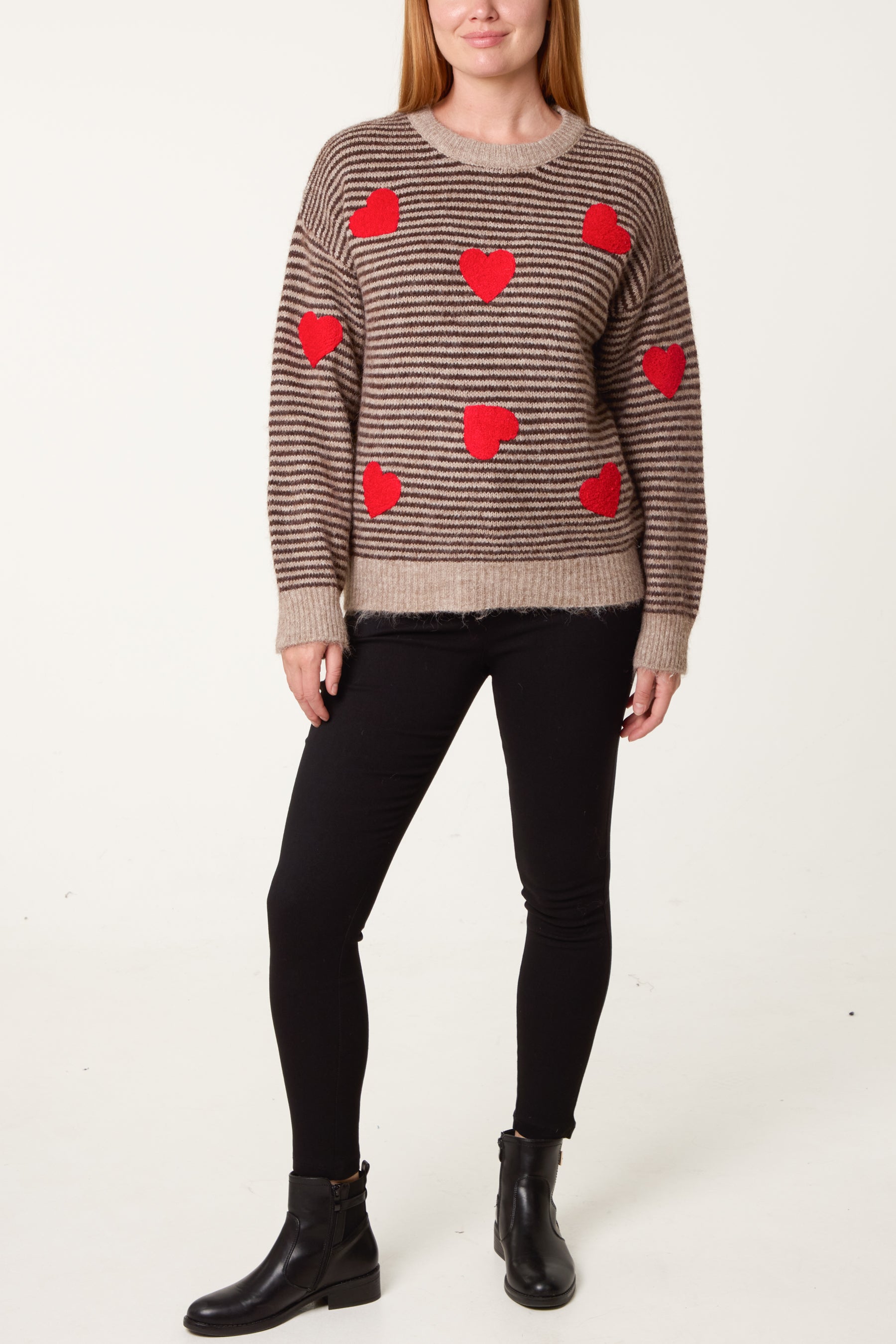 Striped Knit Jumper With Heart Detail