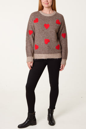 Striped Knit Jumper With Heart Detail
