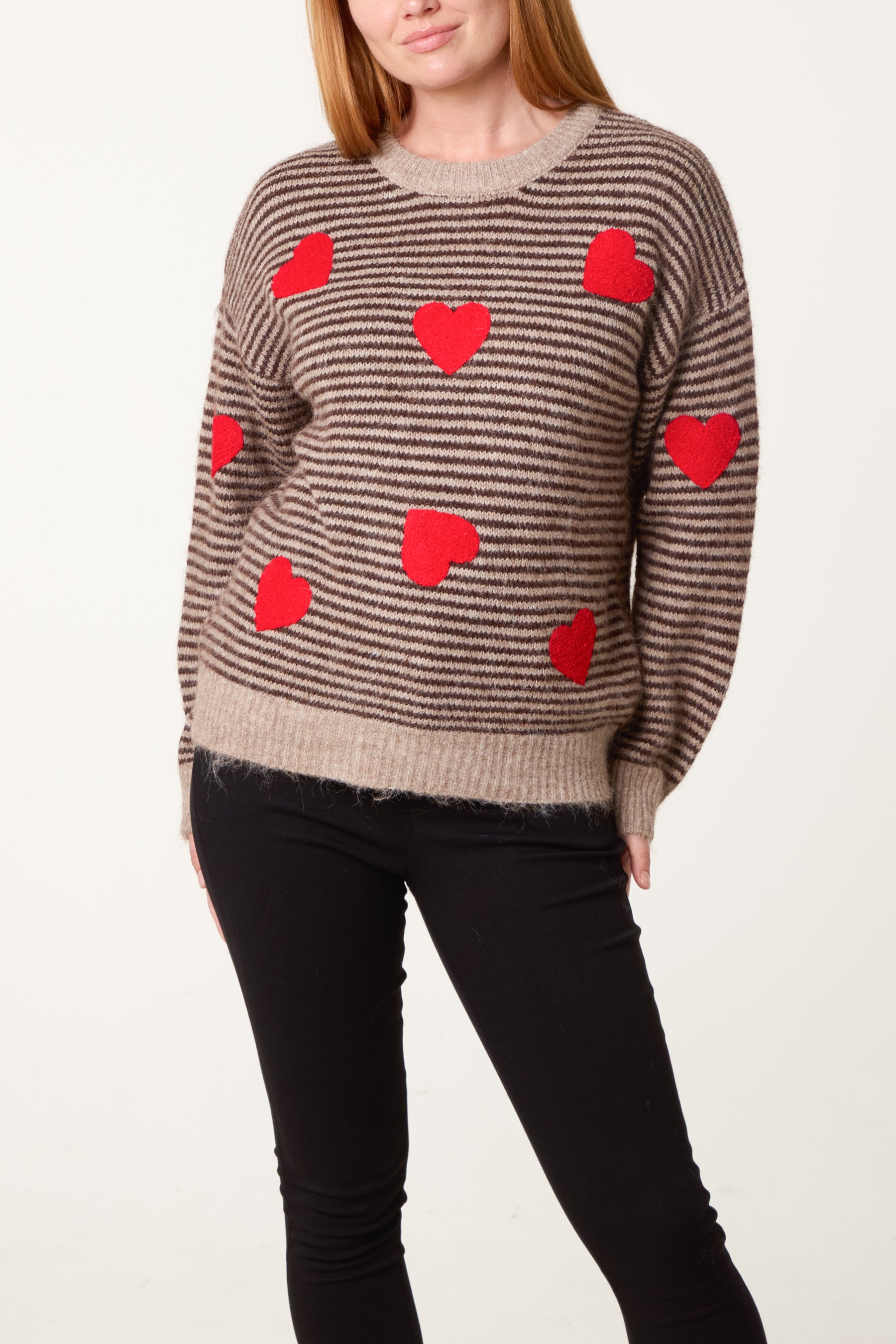 Striped Knit Jumper With Heart Detail