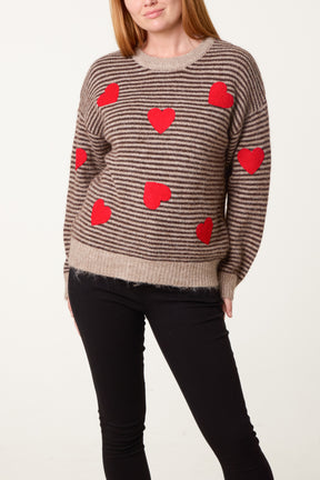Striped Knit Jumper With Heart Detail