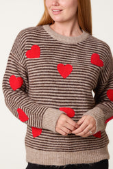 Striped Knit Jumper With Heart Detail