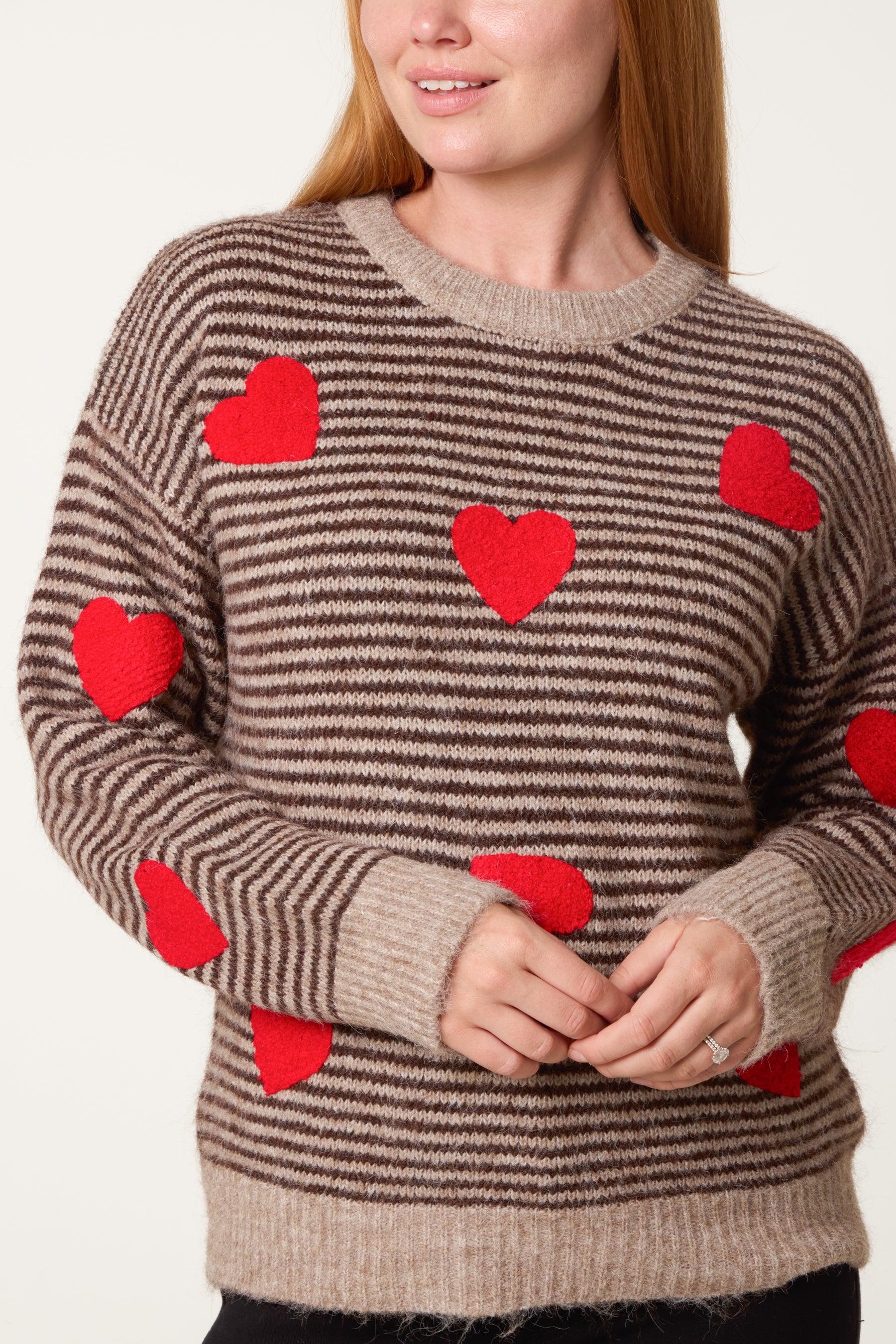 Striped Knit Jumper With Heart Detail