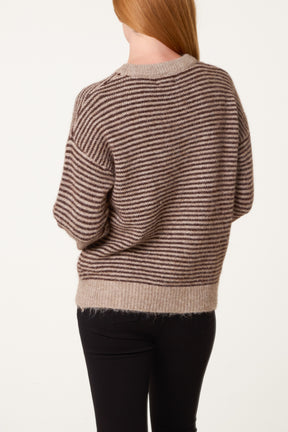Striped Knit Jumper With Heart Detail