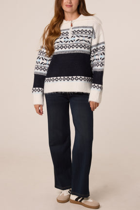 Nordic Style Zip Collar Knit Jumper