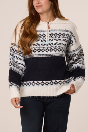 Nordic Style Zip Collar Knit Jumper