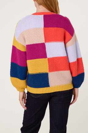 Multicolour Patchwork Knit Cardigan