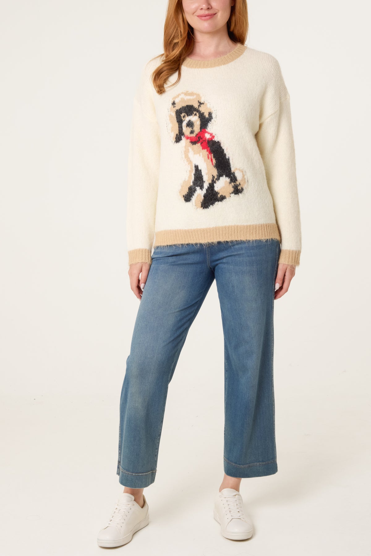 Dog Motif Jumper With Contrast Trim